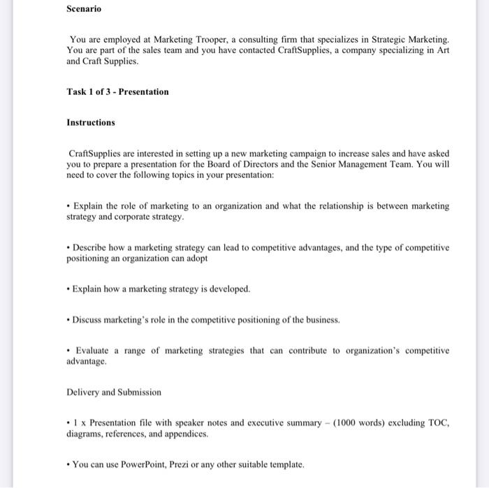 Scenario You Are Employed At Marketing Trooper A Consulting Firm That Specializes In Strategic Marketing You Are Part 1