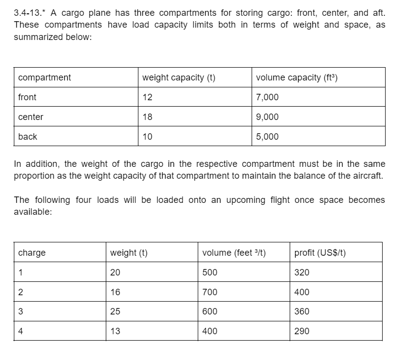 3 4 13 A Cargo Plane Has Three Compartments For Storing Cargo Front Center And Aft These Compartments Have Load Ca 1