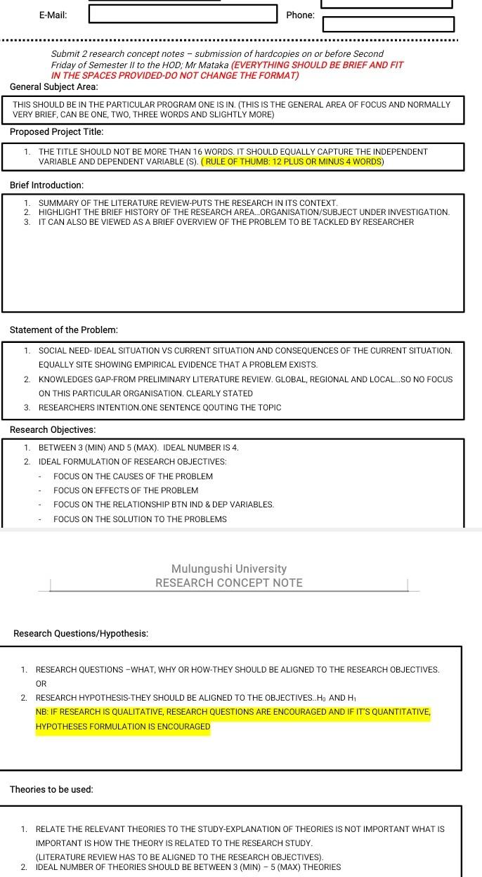 E Mail Phone Submit 2 Research Concept Notes Submission Of Hardcopies On Or Before Second Friday Of Semester Ii To T 1
