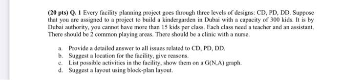 20 Pts Q 1 Every Facility Planning Project Goes Through Three Levels Of Designs Cd Pd Dd Suppose That You Are Ass 1