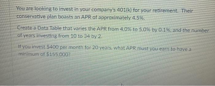 You Are Looking To Invest In Your Company S 401 K For Your Retirement Their Conservative Plan Boasts An Apr Of Approxi 1