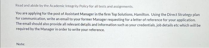 Read And Abide By The Academic Integrity Policy For All Tests And Assignments You Are Applying For The Post Of Assistan 1