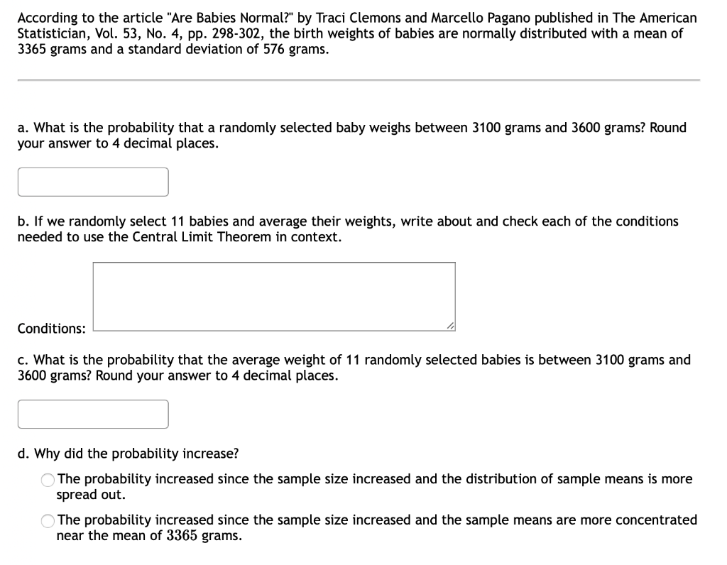 According To The Article Are Babies Normal By Traci Clemons And Marcello Pagano Published In The American Statisticia 1