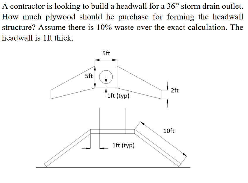 A Contractor Is Looking To Build A Headwall For A 36 Storm Drain Outlet How Much Plywood Should He Purchase For Formin 1