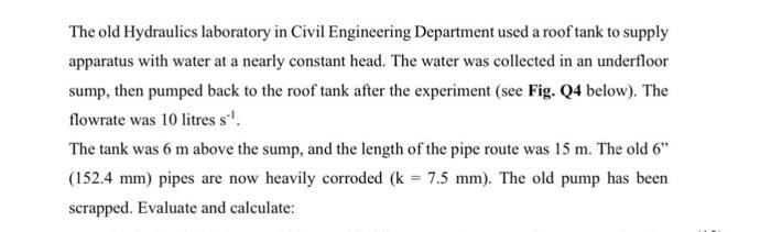 The Old Hydraulics Laboratory In Civil Engineering Department Used A Roof Tank To Supply Apparatus With Water At A Nearl 1