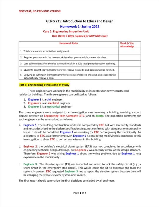 New Case No Previous Version Geng 215 Introduction To Ethics And Design Homework 1 Spring 2022 Case 1 Engineering In 1