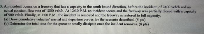 3 An Incident Occurs On A Freeway That Has A Capacity In The South Bound Direction Before The Incident Of 2400 Veh H 1