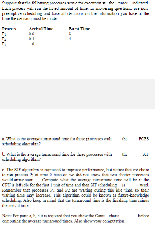 Suppose That The Following Processes Arrive For Execution At The Times Indicated Each Process Will Run The Listed Amoun 1