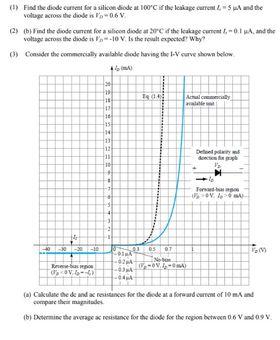 1 Find The Diode Current For A Silicon Diode At 100 Th Cakape Current Es Wund The Volge Across The Diode Is 06v C Bl F 1