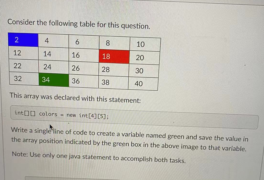 Consider The Following Table For This Question 2 4 6 8 10 12 14 16 18 20 22 24 26 28 30 32 34 36 38 40 This Array Was D 1