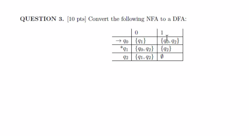 Question 3 10 Pts Convert The Following Nfa To A Dfa 0 1 90 91 67 92 91 90 92 92 92 91 92 0 1