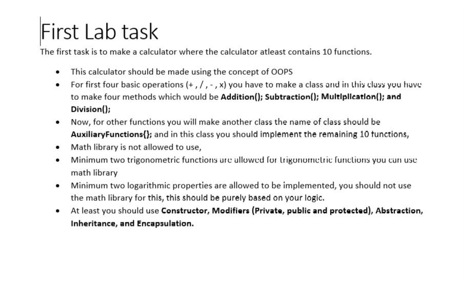 First Lab Task The First Task Is To Make A Calculator Where The Calculator Atleast Contains 10 Functions This Calcu 1