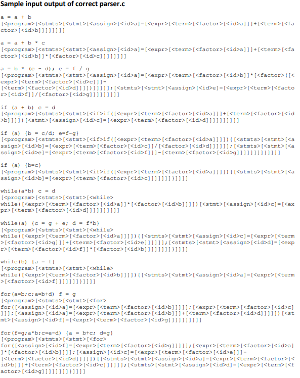 4 Implement A Recursive Descent Parser In C Caller Parser C For The Following Grammar In Ebnf Where Program Is Th 3