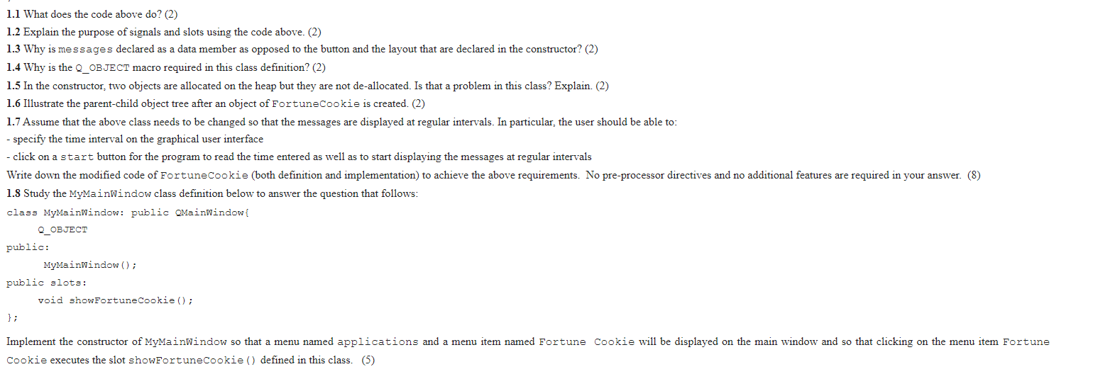 Question 1 Of 1 25 Points Consider The Following Definition And Implementation Of Fortunecookie To Answer The Questions 2