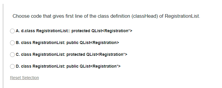 Choose Code That Gives First Line Of The Class Definition Classhead Of Registrationlist A D Class Registrationlist 1
