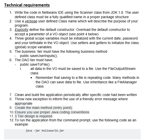 Technical Requirements 1 Write The Code In Netbeans Ide Using The Scanner Class From Jdk 1 8 The User Defined Class Mu 1