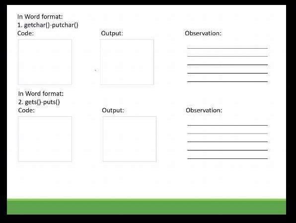 In Word Format 1 Getchar Putchar Code Output Observation In Word Format 2 Gets Puts Code Output Observa 1