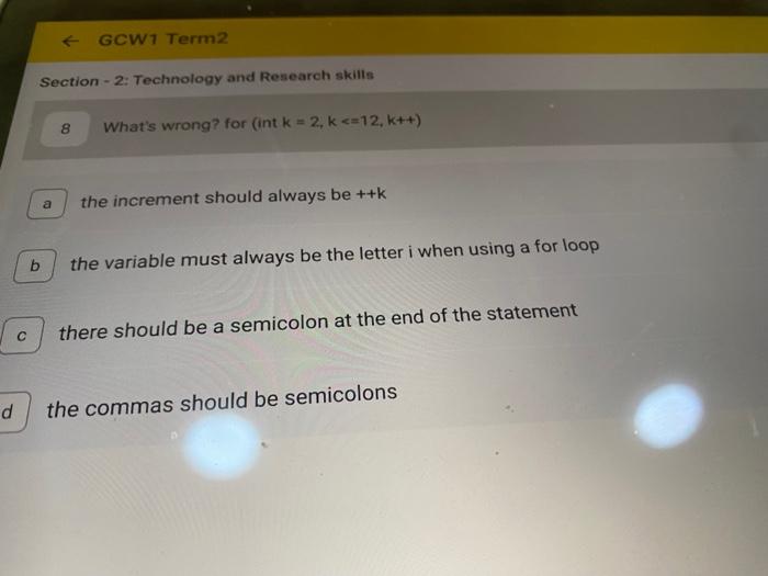 Section 1 Media And Information Literacy 5 Choose A Correct C For Loop Syntax A For Initalization Starting Point C 2