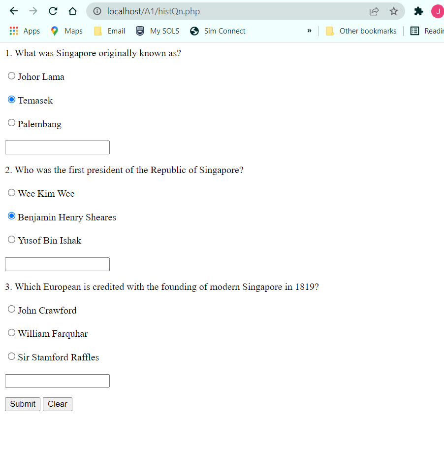 K Co C Localhost A1 Histqn Php J Apps Maps Email My Sols Sim Connect Other Bookmarks E Readir 1 What Was Singapo 1