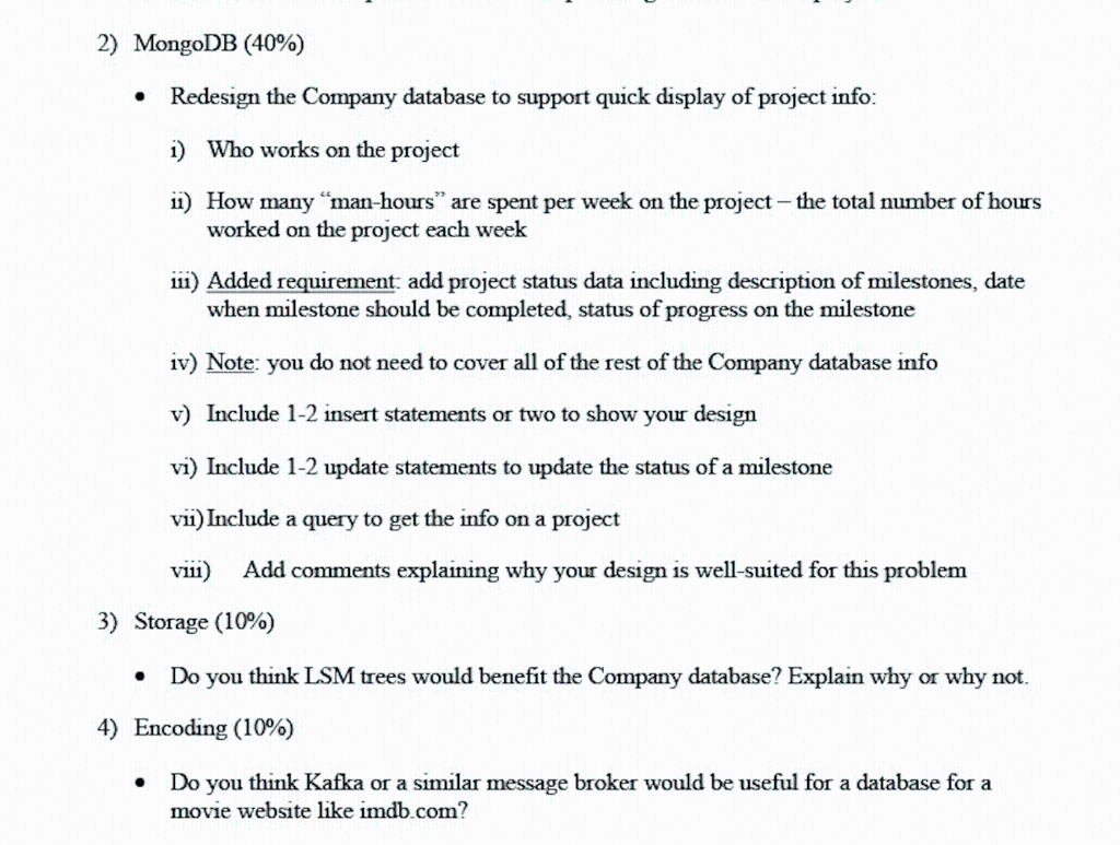 2 Mongodb 40 Redesign The Company Database To Support Quick Display Of Project Info I Who Works On The Project Ii 1