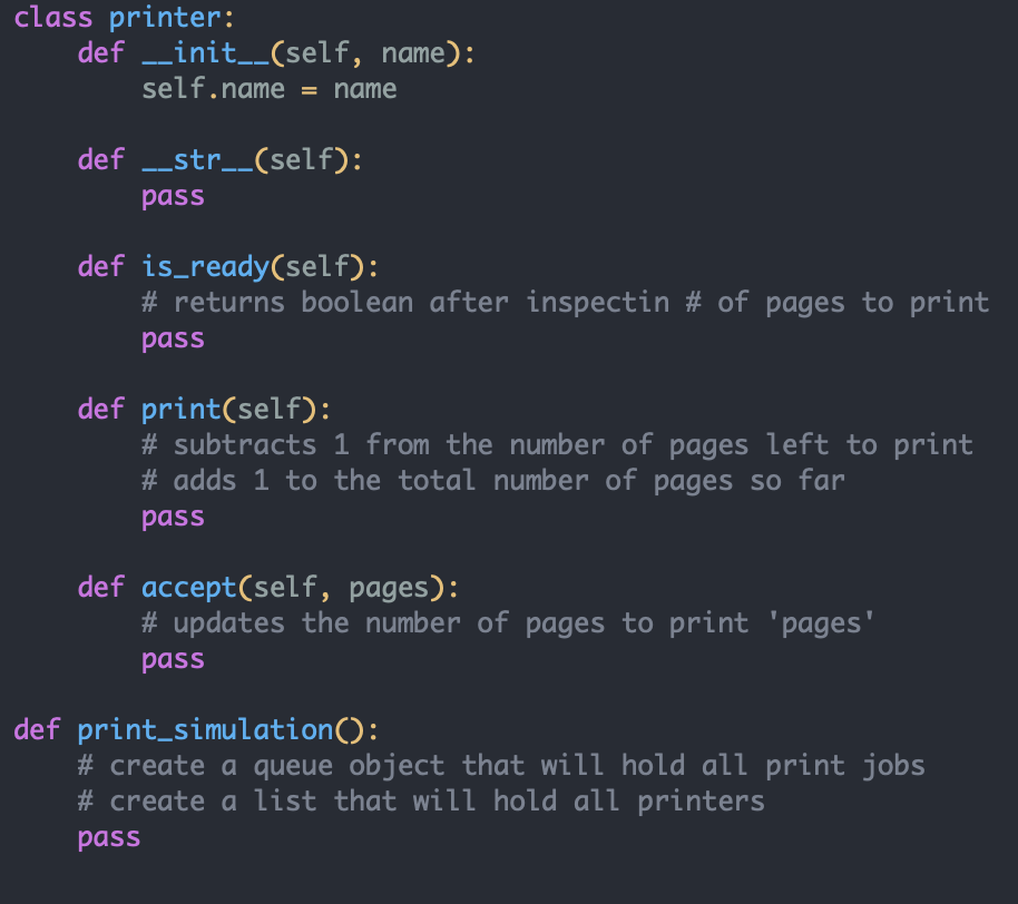 In Python Create A Printer Class Use Methods Found In Template Below Expected Output Should Allow The User To Type Nu 1
