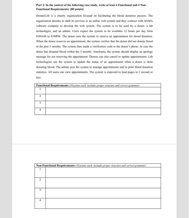 Part 2 In The Context Of The Following Case Study Write At Least 4 Functional And 4 Non Functional Requirements 180 1