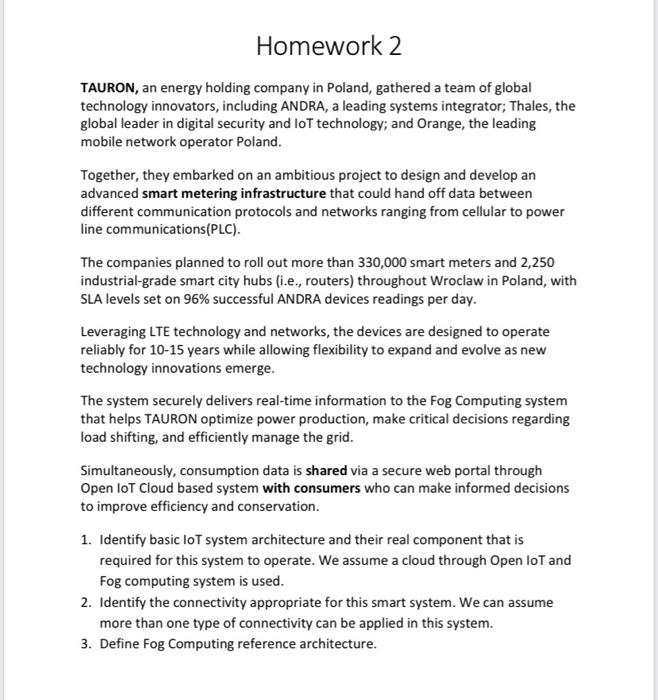 Homework 2 Tauron An Energy Holding Company In Poland Gathered A Team Of Global Technology Innovators Including Andra 1