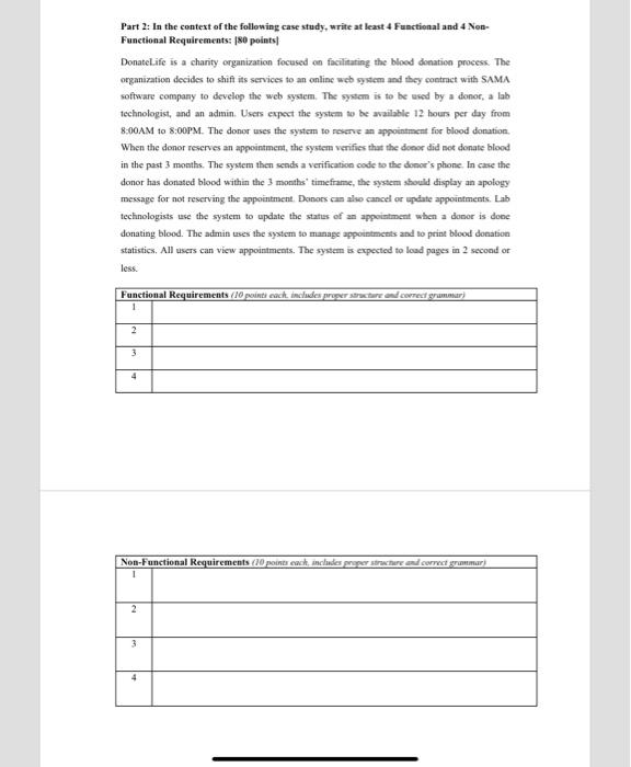 Part 2 In The Context Of The Following Case Study Write At Least 4 Functional And 4 Non Functional Requirements 180 1