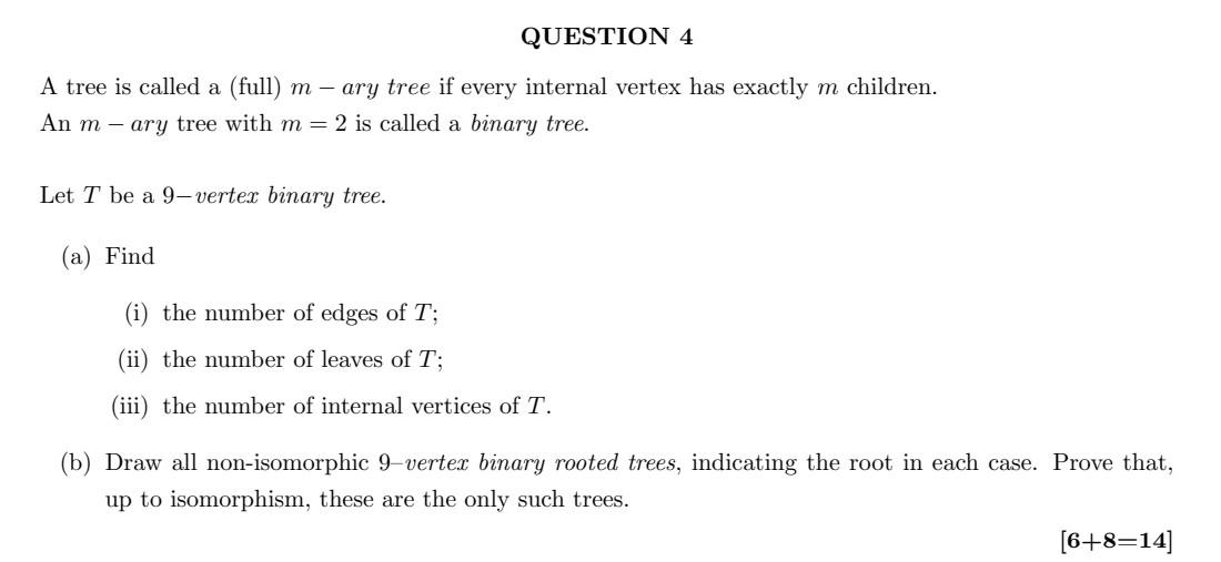 Question 4 A Tree Is Called A Full M Ary Tree If Every Internal Vertex Has Exactly M Children An M Ary Tree With 1