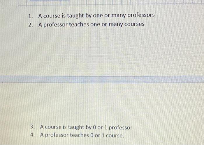 Q5 What Does The Following Relationship Represent Course Teach Professor 0 1 1 1 A Course Is Taught By One Or 2