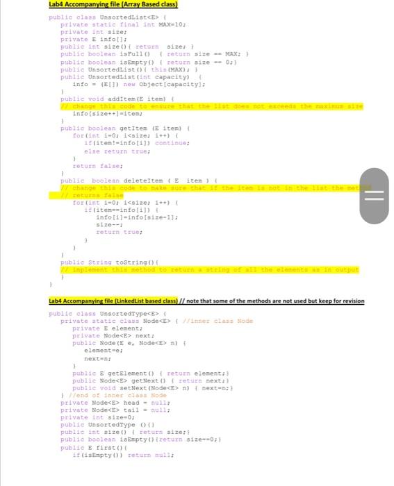A Objectives To Change 2 Methods In The Unsortedlist Adts For Array And Implement A Tostring Method To Implement A New 2