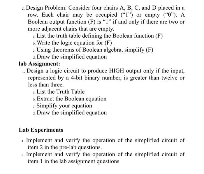 2 Design Problem Consider Four Chairs A B C And D Placed In A Row Each Chair May Be Occupied 1 Or Empty 0 1