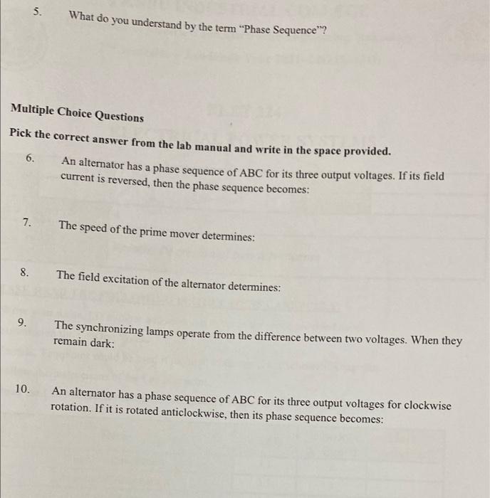 5 What Do You Understand By The Term Phase Sequence Multiple Choice Questions Pick The Correct Answer From The Lab M 1
