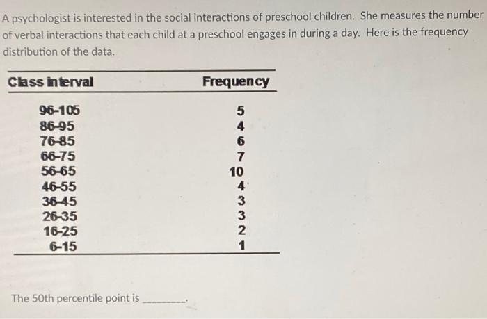 A Psychologist Is Interested In The Social Interactions Of Preschool Children She Measures The Number Of Verbal Interac 1