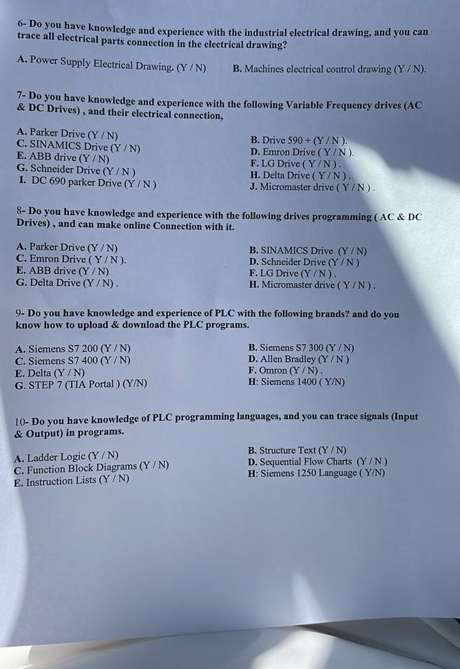 6 Do You Have Knowledge And Experience With The Industrial Electrical Drawing And You Can Trace All Electrical Parts C 1