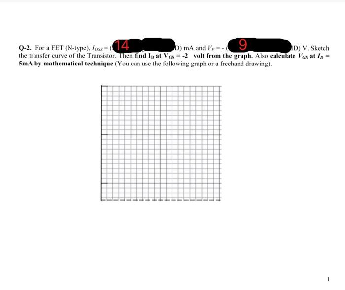 Q 2 For A Fet N Type Ipss 14 D Ma And V 9 Id V Sketch The Transfer Curve Of The Transistor Then Find Loat Ves 1