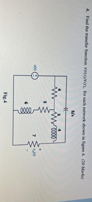 4 Find The Transfer Function Vo S V T For Each Network Shown In Figure 4 20 Marks 3 S He W Iwicon 1 Ellem 7 M V 1