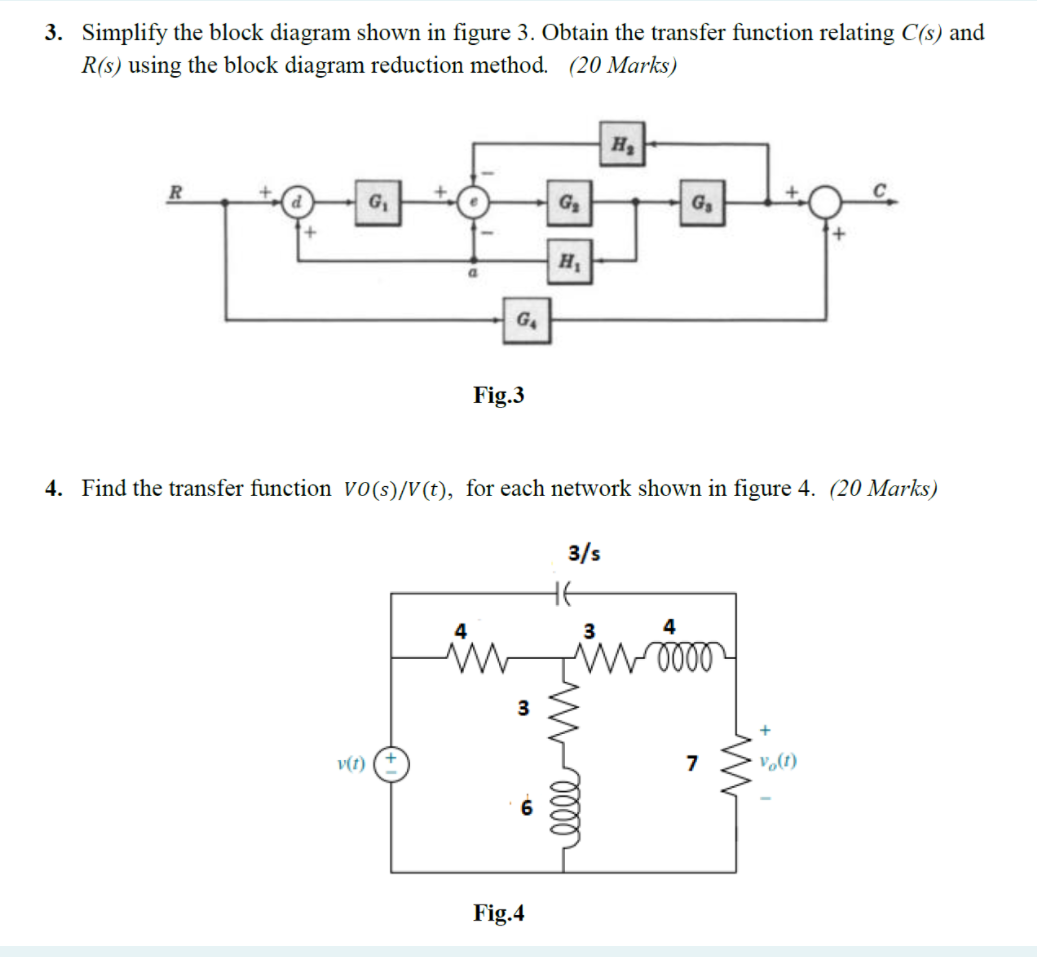 3 Simplify The Block Diagram Shown In Figure 3 Obtain The Transfer Function Relating C S And R S Using The Block Dia 1