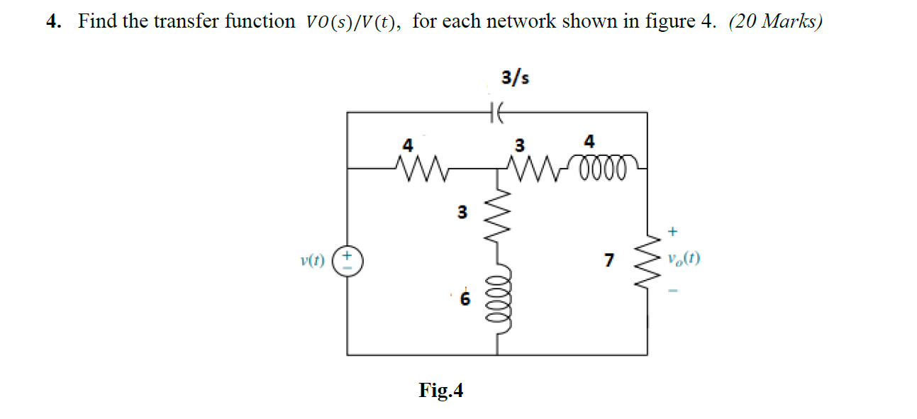 4 Find The Transfer Function Vo S V T For Each Network Shown In Figure 4 20 Marks 3 S He 4 3 Riwion 3 Vt W 000 1