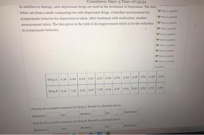 Part 1 3 Points Countdown Days 3 Time 07 54 34 In Addition To Therapy Anti Depressant Drugs Are Used In The Treatme 1