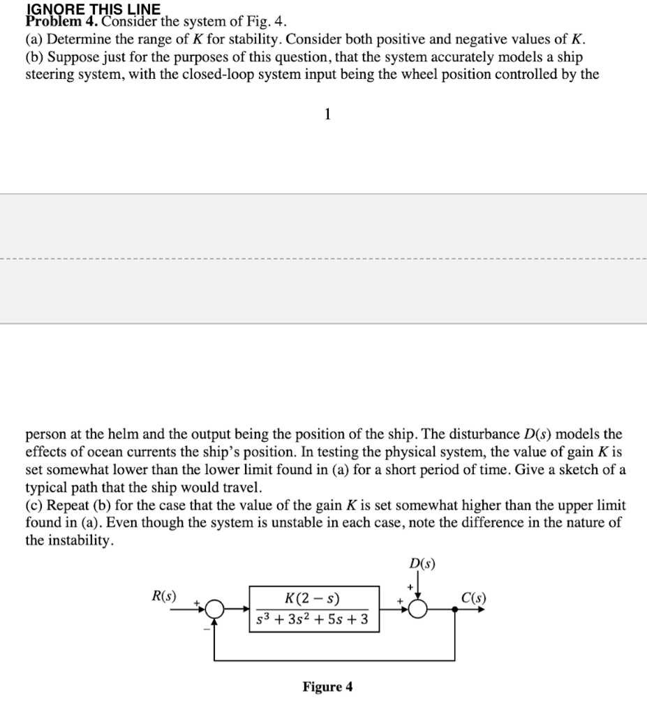 Ignore This Line Problem 4 Consider The System Of Fig 4 A Determine The Range Of K For Stability Consider Both Pos 1