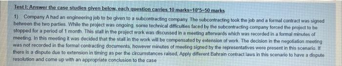 Test Answer The Case Studies Given Below Each Question Carries 10 Marks 105 50 Marks 1 Company A Had An Engineering J 1