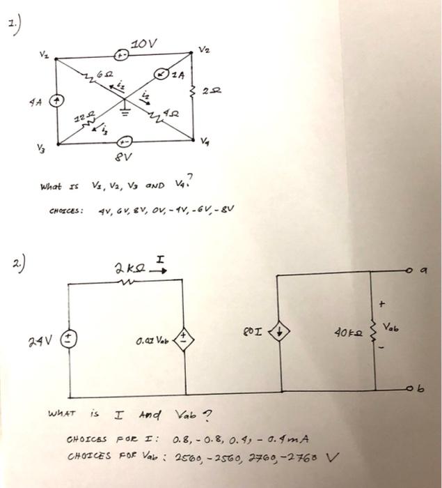 1 10v V2 24 4a 5 48 122 Va V What Is Vs V2 Ve And V Choices 4v Gv Sv Ov 4v 6v Sv 2 Ako I Poi 4012 Vab 1