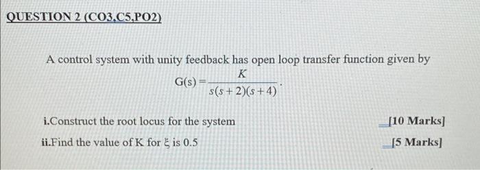A The System With Unity Negative Feedback Is Given By 25 G S S S 5 I Natural Frequency Of Oscillation Ii Damping Ra 4