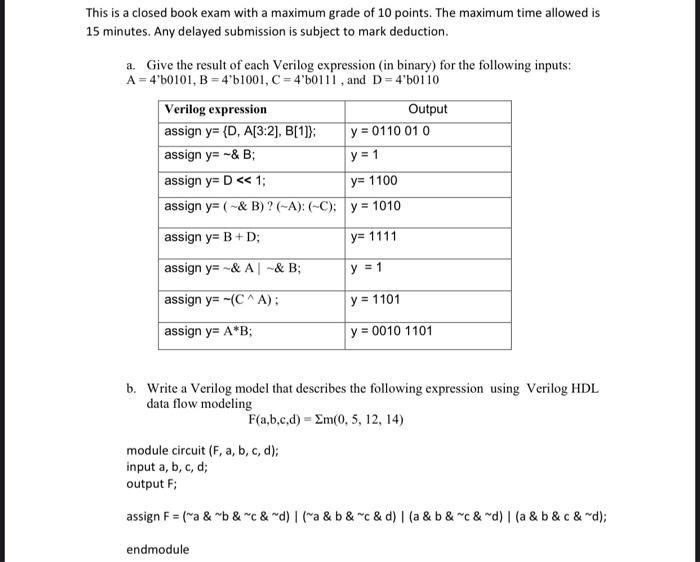 This Is A Closed Book Exam With A Maximum Grade Of 10 Points The Maximum Time Allowed Is 15 Minutes Any Delayed Submis 1
