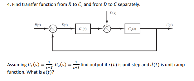 4 Find Transfer Function From R To C And From D To C Separately D S R 5 E S C 8 G G2 Assuming G7 S 5 7 G2 1
