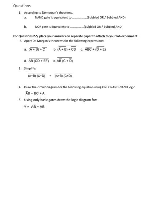 Procedure 1 Construct Four Circuits Using Only And Or And Invertor Logic Devices To Verify Each Demorgan Theorem I 2