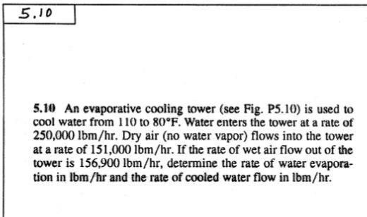 5 10 5 10 An Evaporative Cooling Tower See Fig P5 10 Is Used To Cool Water From 110 To 80 F Water Enters The Tower A 1