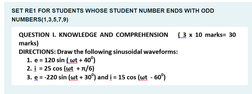 Set Re1 For Students Whose Student Number Ends With Odd Numbers 1 3 5 7 9 Question I Knowledge And Comprehension 3 X 1