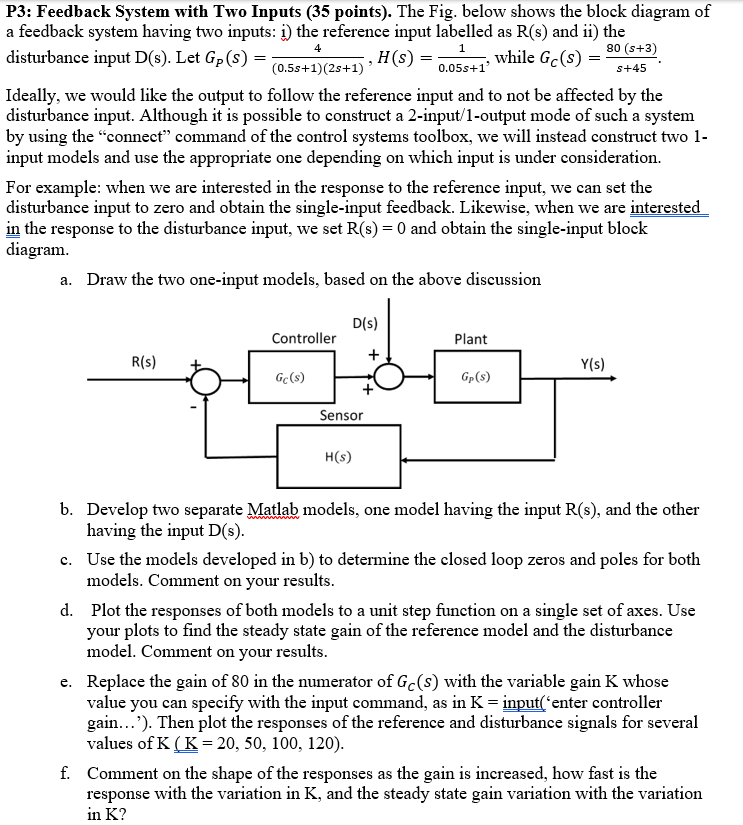 4 1 P3 Feedback System With Two Inputs 35 Points The Fig Below Shows The Block Diagram Of A Feedback System Having 1